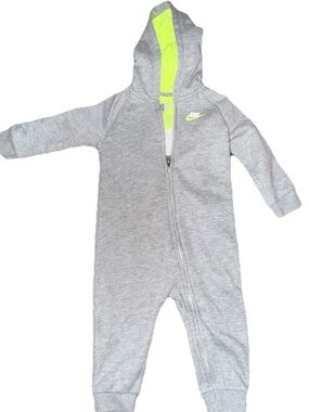 Nike Heather Gray Baby One-Piece with Neon Lime Hood